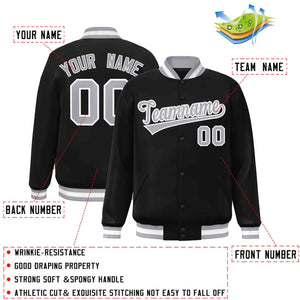 Custom Black Gray-White Classic Style Varsity Full-Snap Letterman Jacket