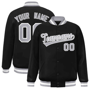 Custom Black Gray-White Classic Style Varsity Full-Snap Letterman Jacket