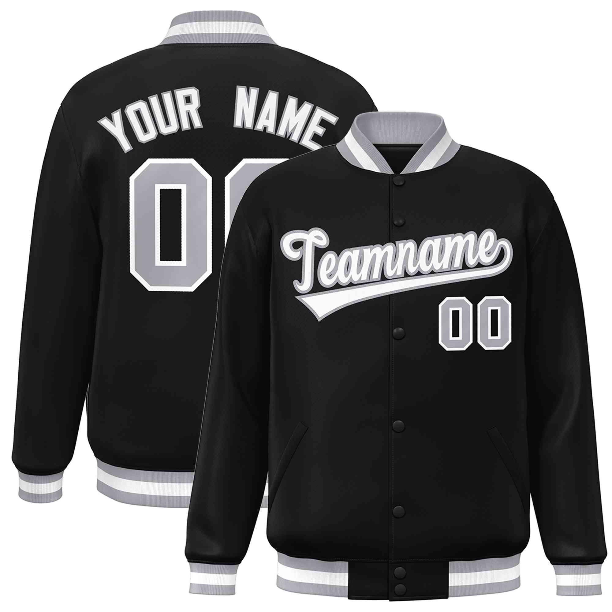 Custom Black White-Gray Classic Style Varsity Full-Snap Letterman Jacket