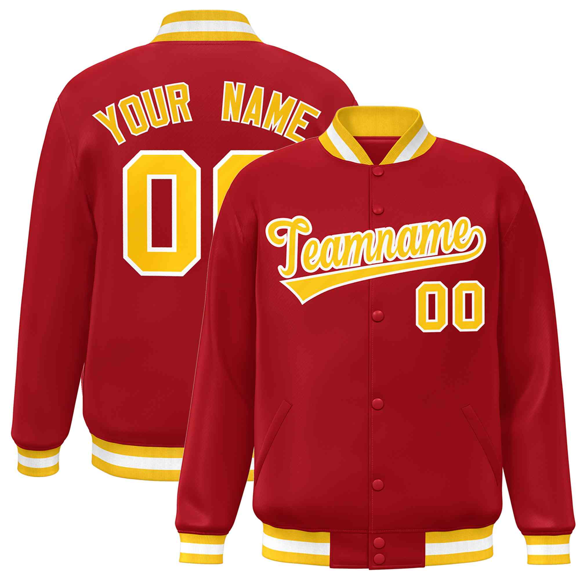 Custom Red Gold-White Classic Style Varsity Full-Snap Letterman Jacket