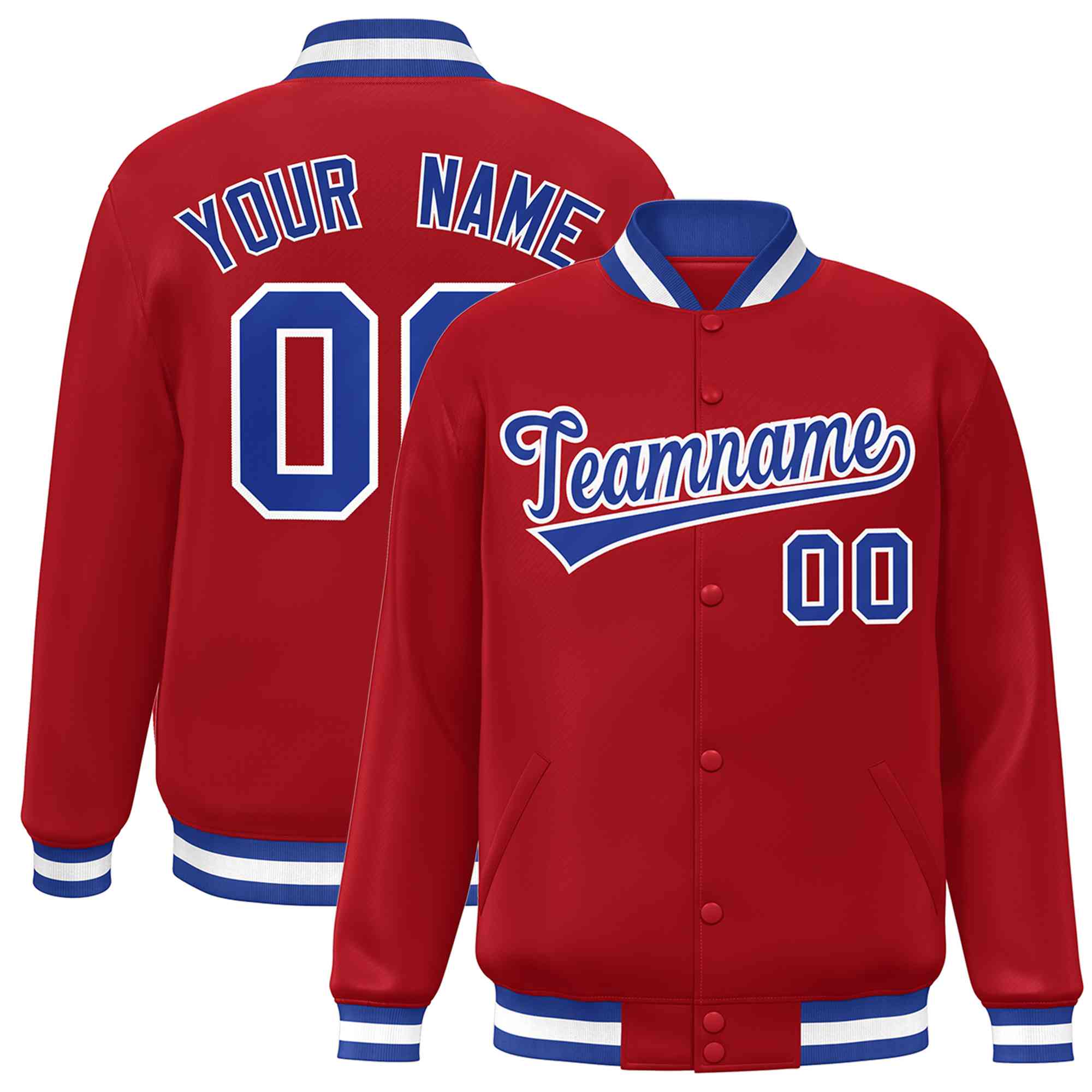 Custom Red Royal-White Classic Style Varsity Full-Snap Letterman Jacket