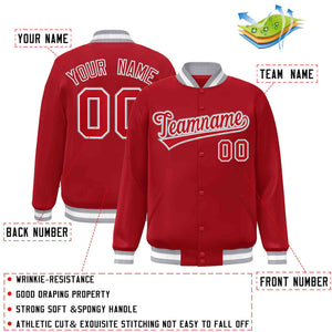 Custom Red Red-White Classic Style Varsity Full-Snap Letterman Jacket