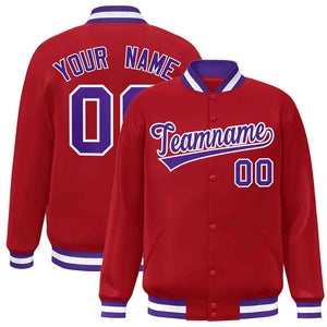 Custom Red Purple-White Classic Style Varsity Full-Snap Letterman Jacket