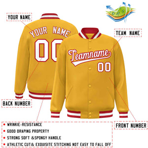 Custom Gold White-Red Classic Style Varsity Full-Snap Letterman Jacket