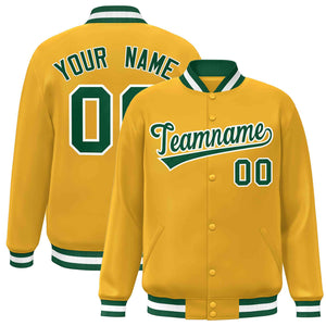 Custom Gold Green-White Classic Style Varsity Full-Snap Letterman Jacket