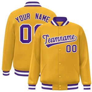 Custom Gold Purple-White Classic Style Varsity Full-Snap Letterman Jacket