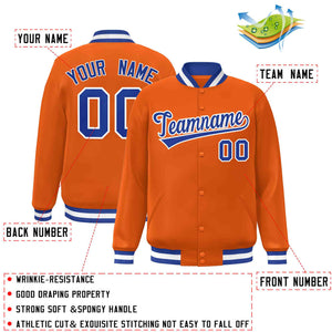 Custom Orange Royal-White Classic Style Varsity Full-Snap Letterman Jacket