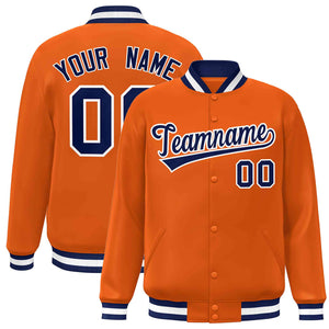 Custom Orange Navy-White Classic Style Varsity Full-Snap Letterman Jacket