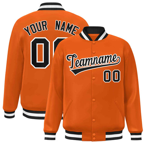 Custom Orange Black-White Classic Style Varsity Full-Snap Letterman Jacket