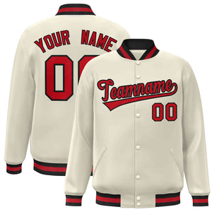 Custom Khaki Red-Black Classic Style Varsity Full-Snap Letterman Jacket