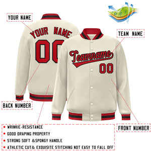 Custom Khaki Red-Black Classic Style Varsity Full-Snap Letterman Jacket