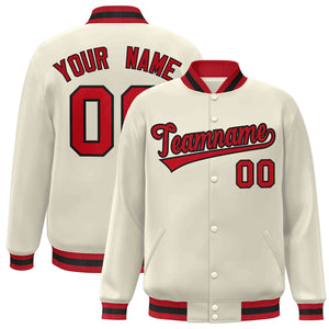 Custom Khaki Red-Black Classic Style Varsity Full-Snap Letterman Jacket