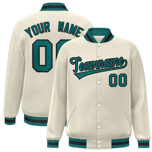 Custom Khaki Aqua-Black Classic Style Varsity Full-Snap Letterman Jacket