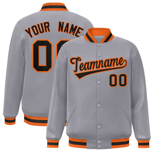 Custom Gray Black-Orange Classic Style Varsity Full-Snap Letterman Jacket