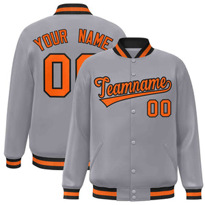 Custom Gray Orange-Black Classic Style Varsity Full-Snap Letterman Jacket