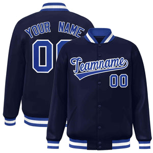 Custom Navy Royal-White Classic Style Varsity Full-Snap Letterman Jacket