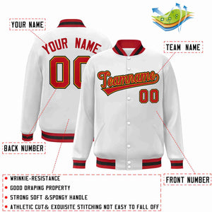 Custom White Red-Old Gold Classic Style Varsity Full-Snap Letterman Jacket