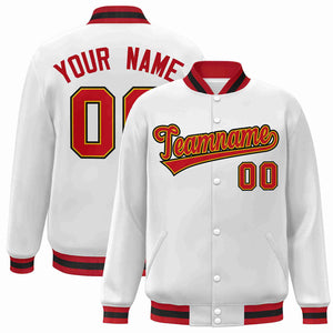 Custom White Red-Old Gold Classic Style Varsity Full-Snap Letterman Jacket