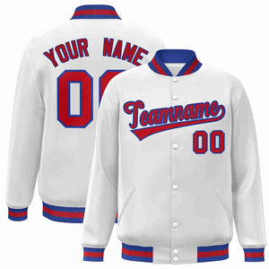 Custom White Red-Royal Classic Style Varsity Full-Snap Letterman Jacket