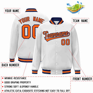 Custom White Orange-Navy Classic Style Varsity Full-Snap Letterman Jacket