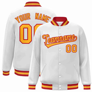 Custom White Gold-Red Classic Style Varsity Full-Snap Letterman Jacket