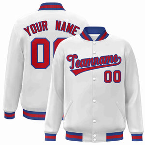 Custom White Red-Royal Classic Style Varsity Full-Snap Letterman Jacket