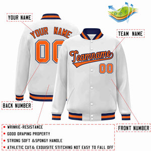 Custom White Orange-Navy Classic Style Varsity Full-Snap Letterman Jacket