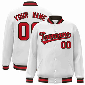 Custom White Red-Brown Classic Style Varsity Full-Snap Letterman Jacket