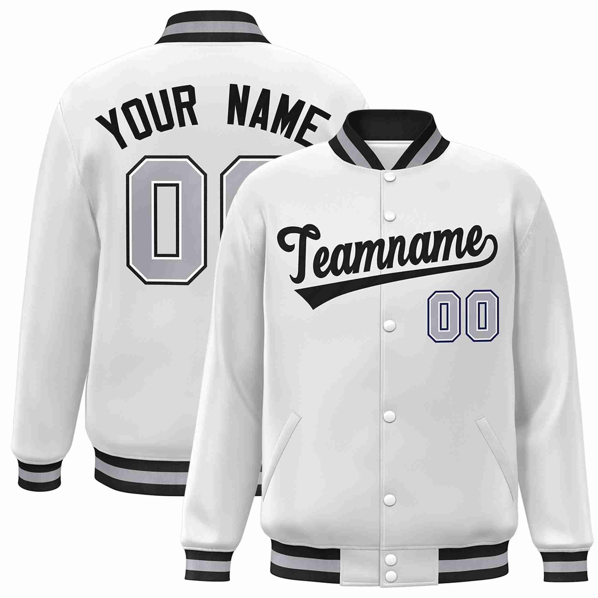 Custom White Black Classic Style Varsity Full-Snap Letterman Jacket