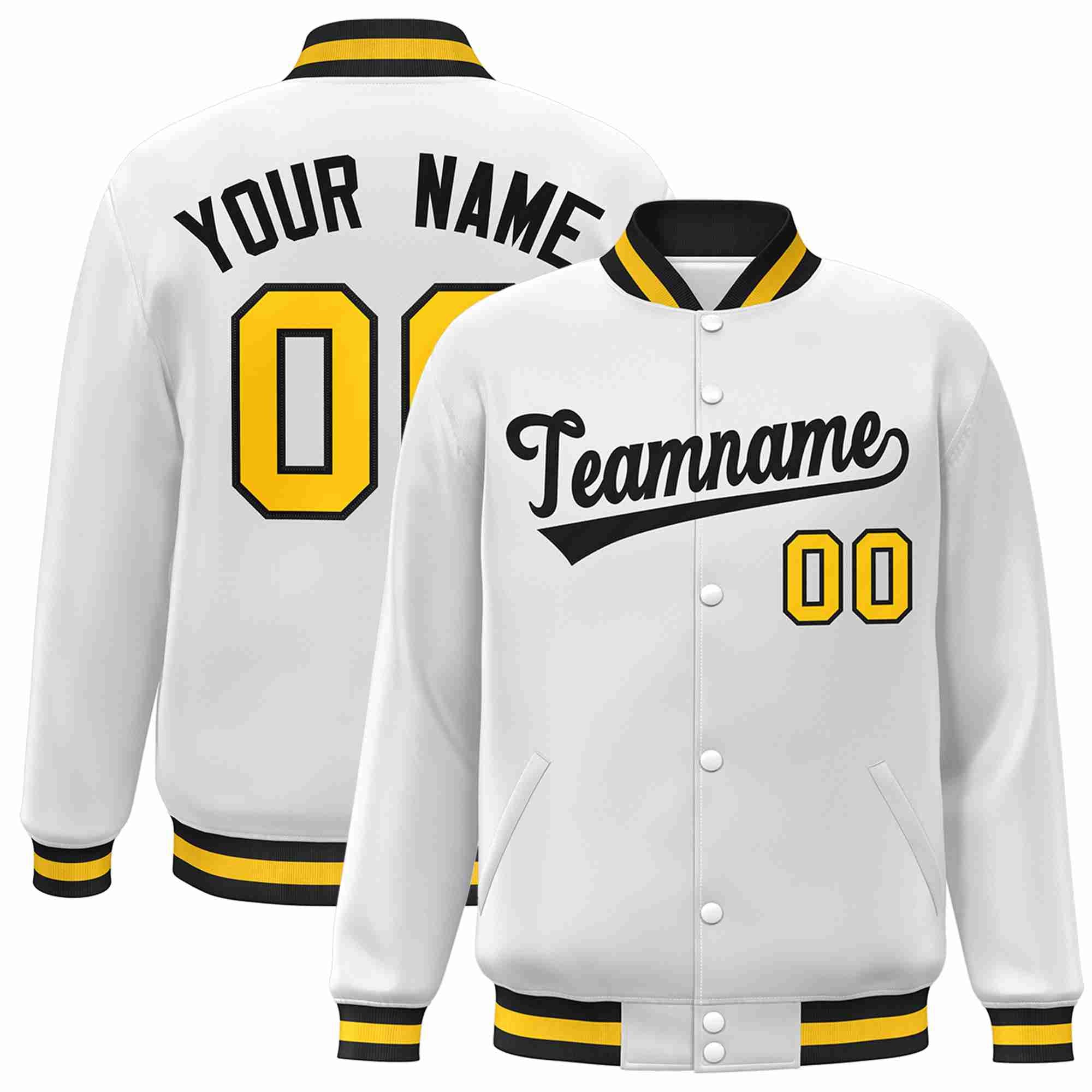 Custom White Black Classic Style Varsity Full-Snap Letterman Jacket