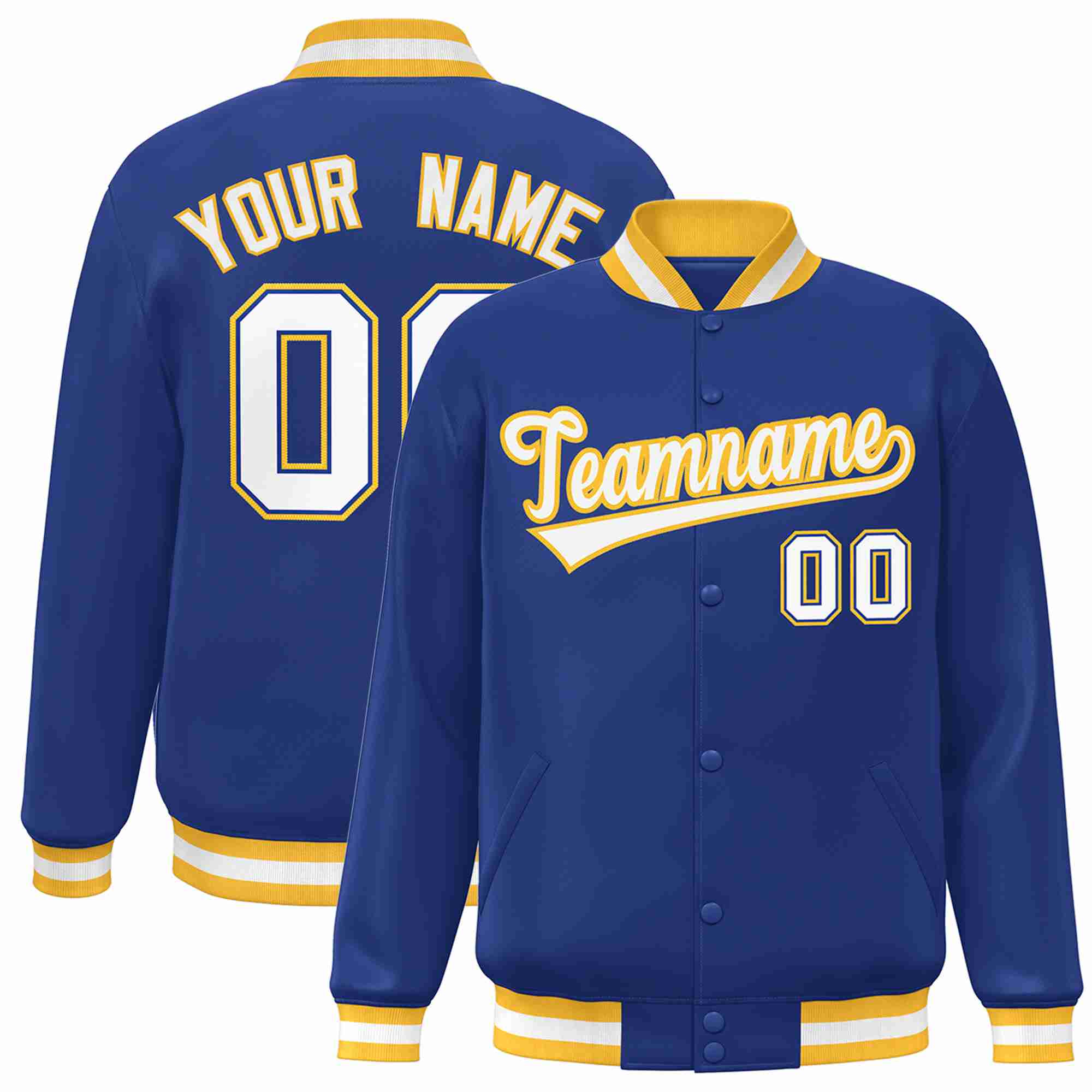 Custom Royal White-Gold Classic Style Varsity Full-Snap Letterman Jacket