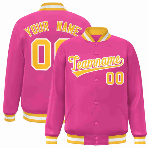 Custom Pink Gold-White Classic Style Varsity Full-Snap Letterman Jacket