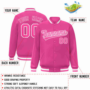 Custom Pink Pink-White Classic Style Varsity Full-Snap Letterman Jacket