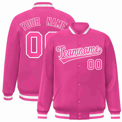 Custom Pink Pink-White Classic Style Varsity Full-Snap Letterman Jacket