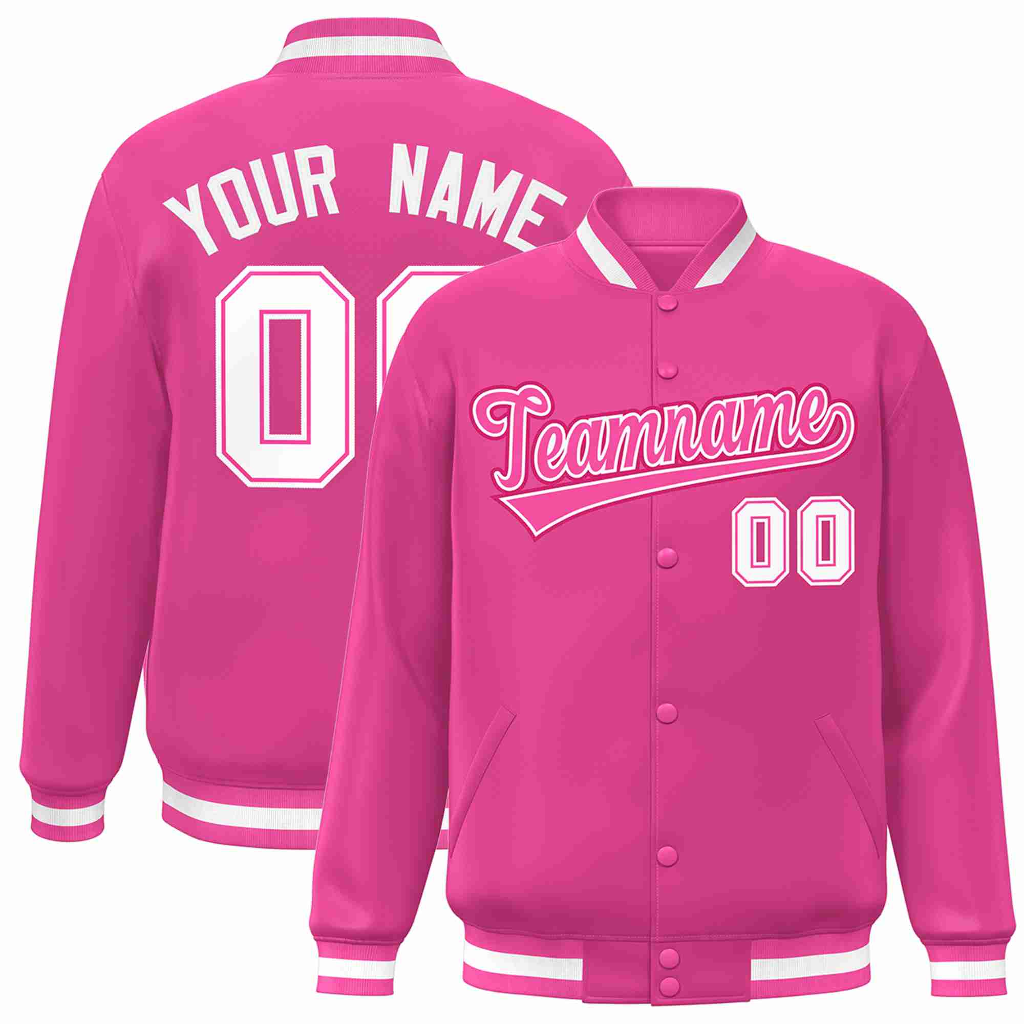 Custom Pink Pink-White Classic Style Varsity Full-Snap Letterman Jacket