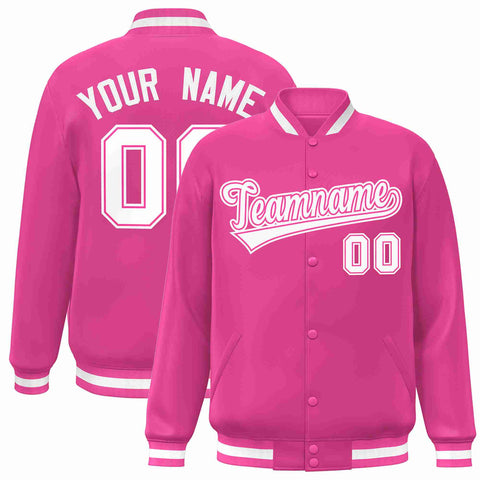 Custom Pink White-Pink Classic Style Varsity Full-Snap Letterman Jacket