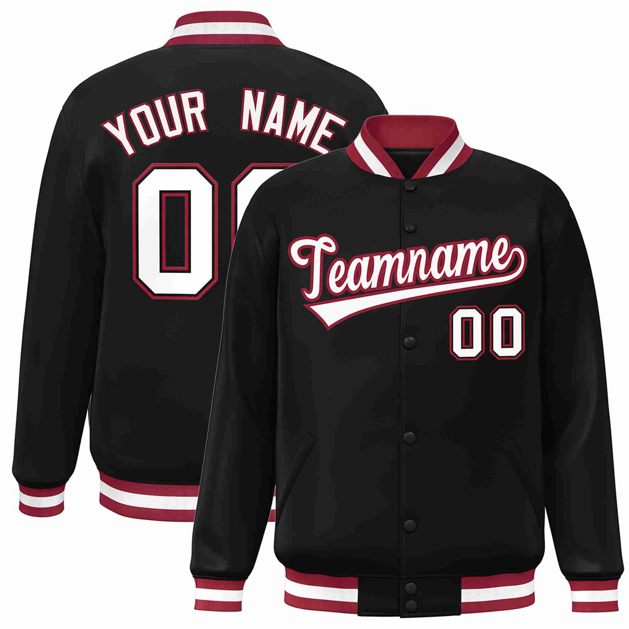 Custom Black White-Crimson Classic Style Varsity Full-Snap Letterman Jacket