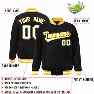 Custom Black White-Gold Classic Style Varsity Full-Snap Letterman Jacket