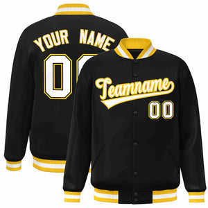 Custom Black White-Gold Classic Style Varsity Full-Snap Letterman Jacket