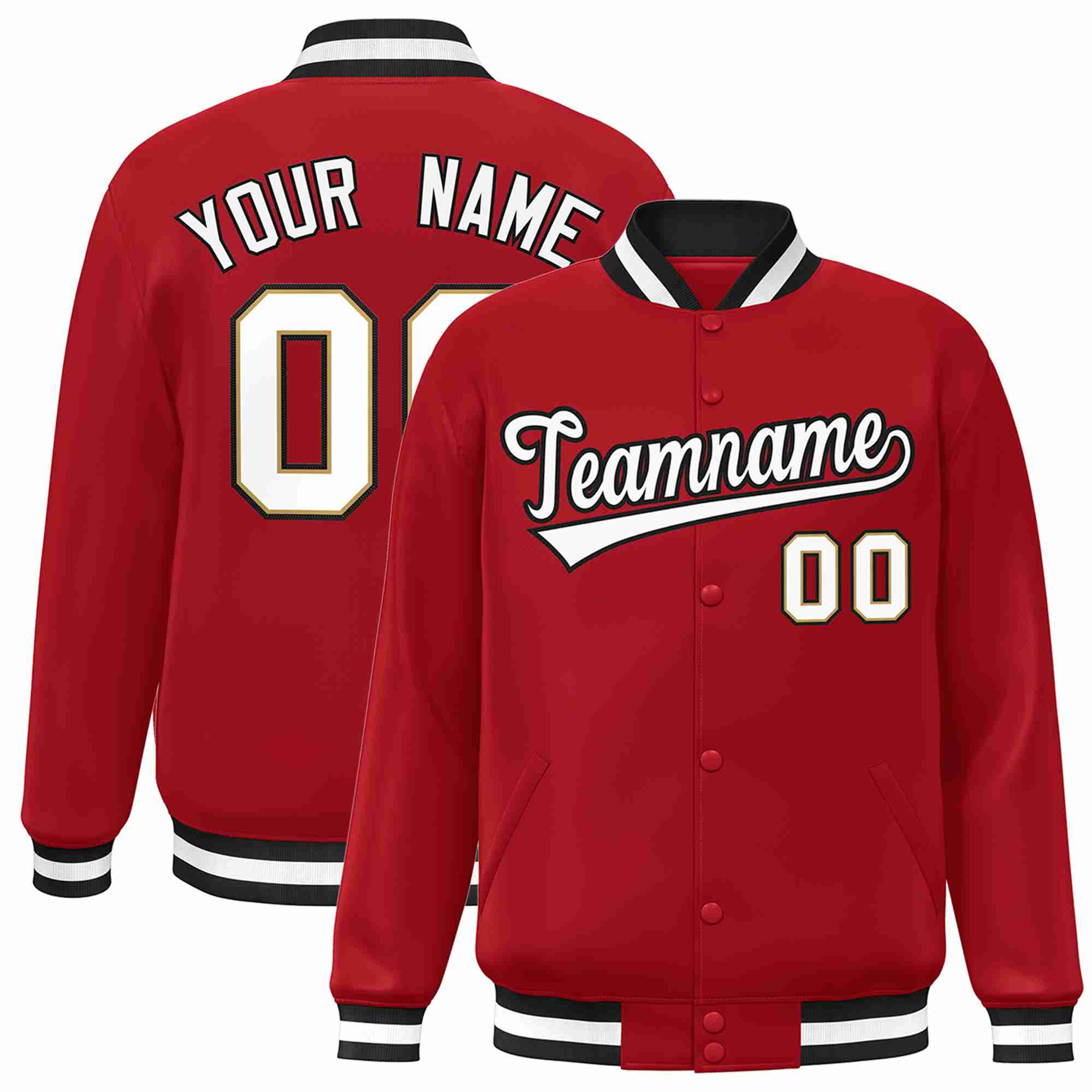 Custom Red White-Black Classic Style Varsity Full-Snap Letterman Jacket