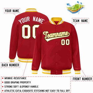 Custom Red White-Gold Classic Style Varsity Full-Snap Letterman Jacket