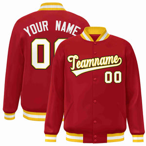 Custom Red White-Gold Classic Style Varsity Full-Snap Letterman Jacket