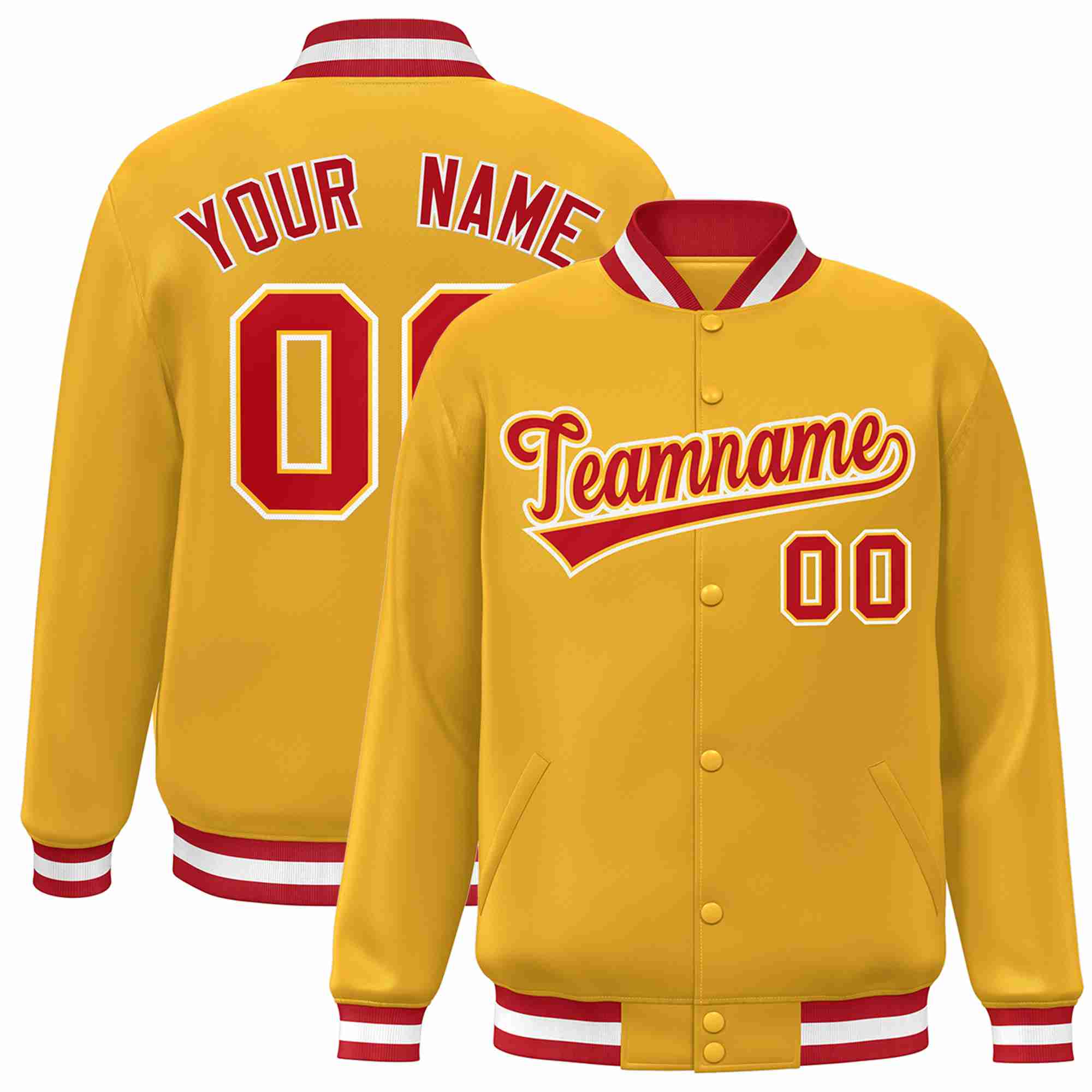 Custom Gold Red-Gold Classic Style Varsity Full-Snap Letterman Jacket