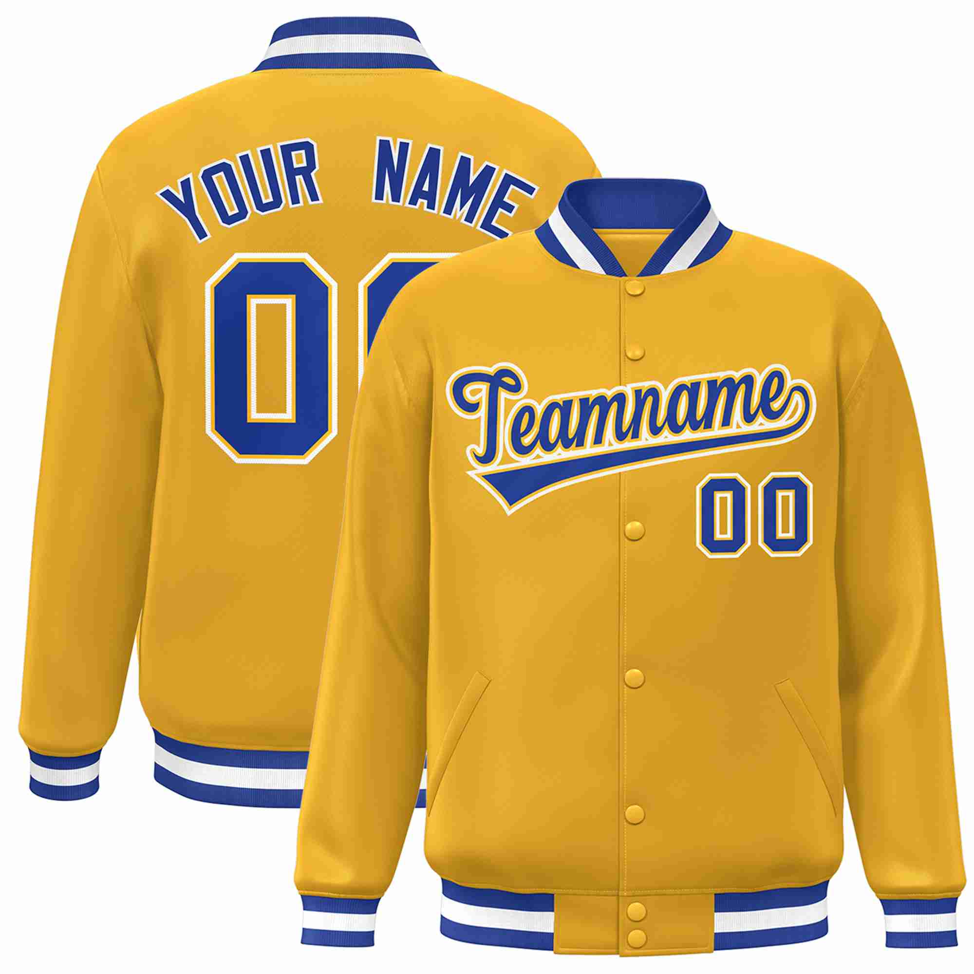 Custom Gold Royal-Gold Style classique Varsity Full-Snap Letterman Veste