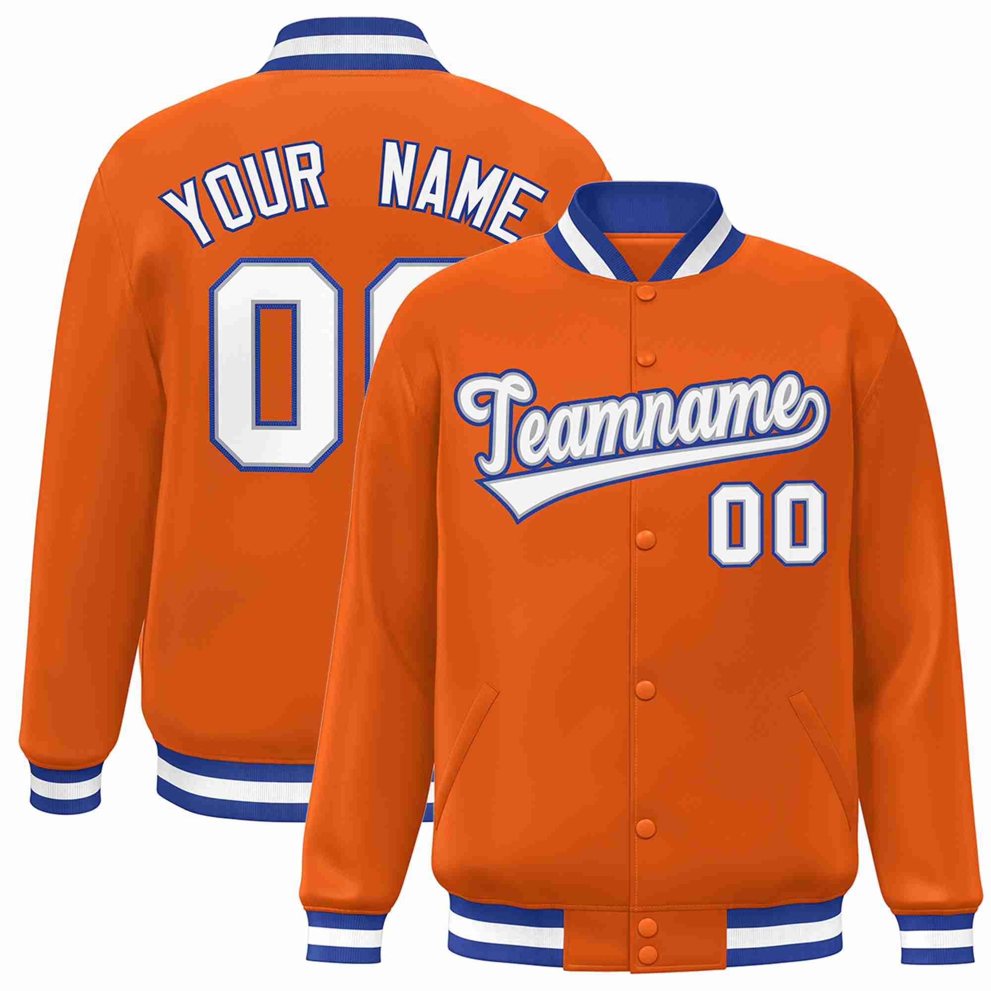 Custom Orange White-Gray Classic Style Varsity Full-Snap Letterman Jacket