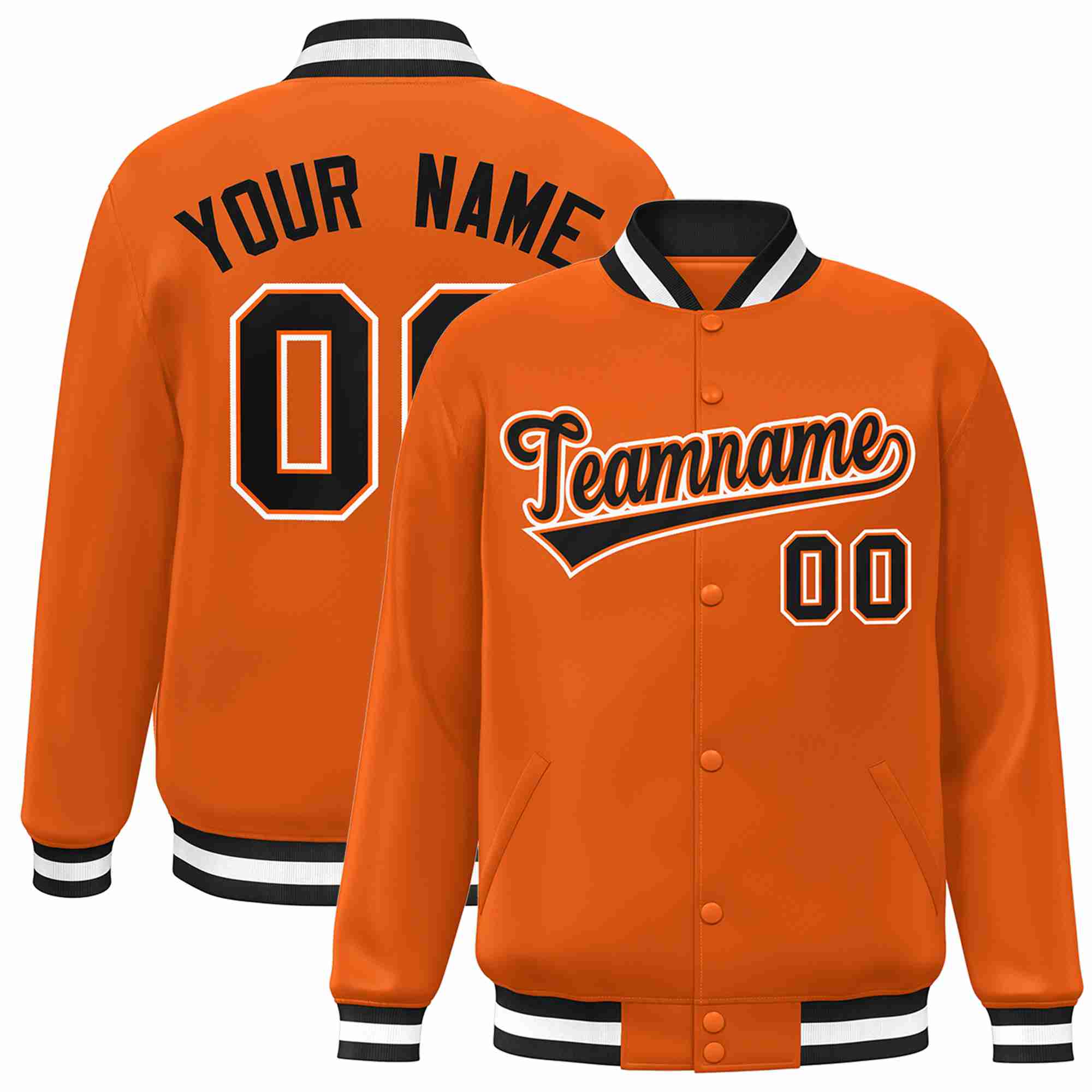 Veste Letterman personnalisée orange noir-orange de style classique