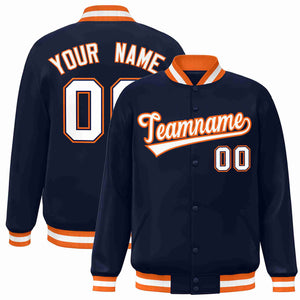 Custom Navy White-Orange Classic Style Varsity Full-Snap Letterman Jacket