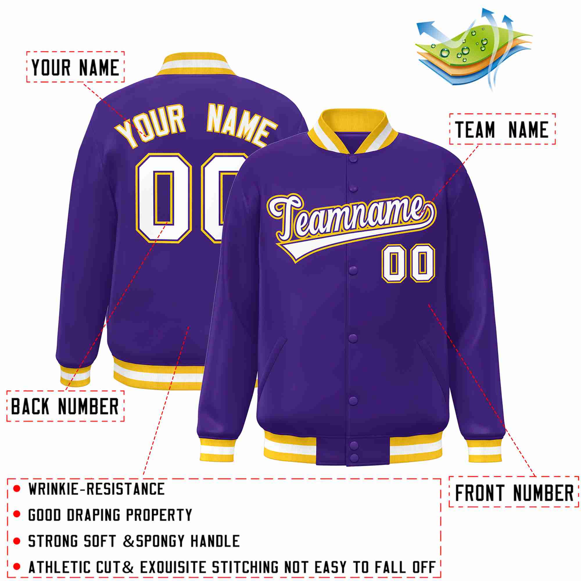 Custom Purple White-Purple Classic Style Varsity Full-Snap Letterman Jacket