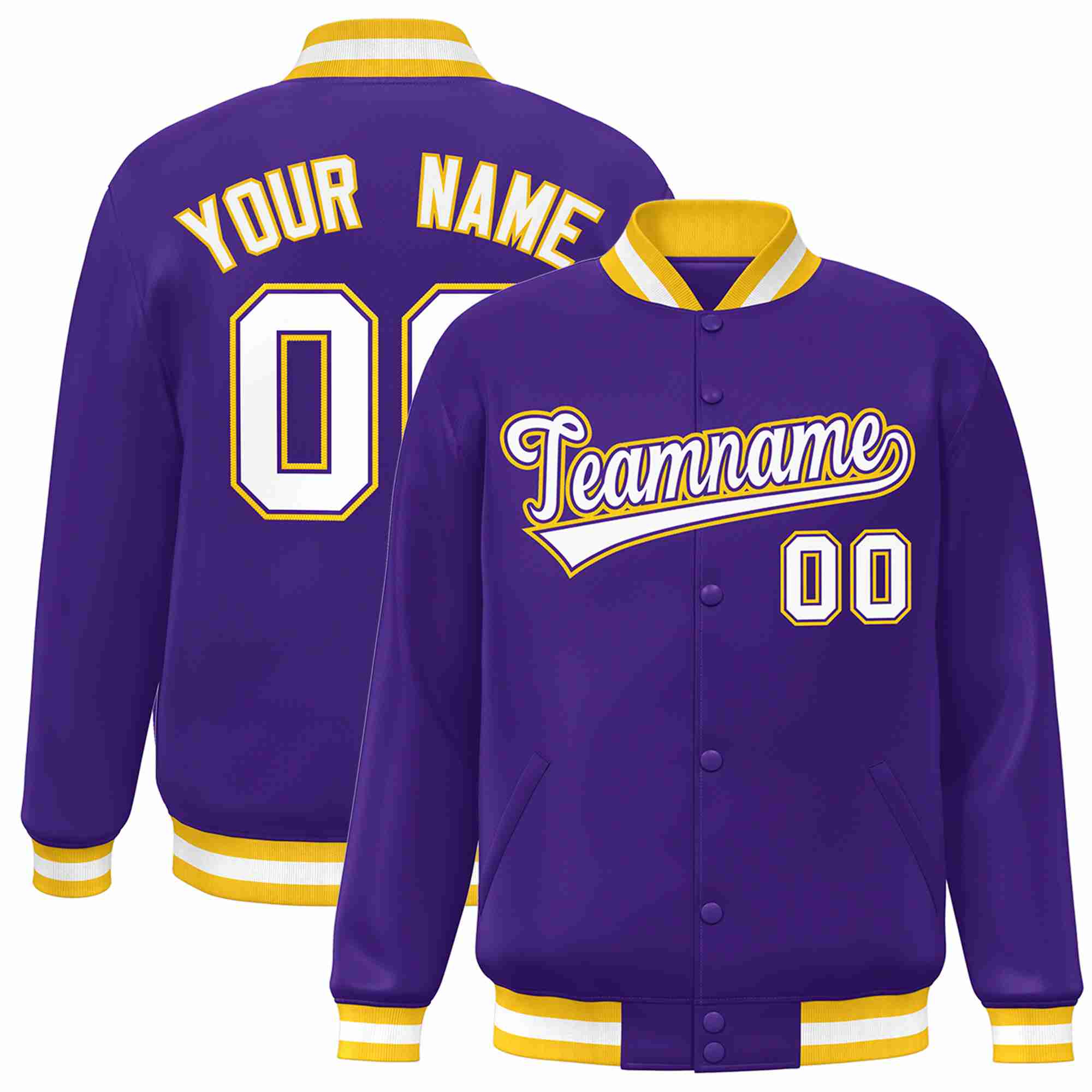 Custom Purple White-Purple Classic Style Varsity Full-Snap Letterman Jacket