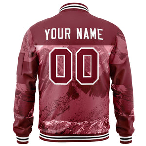 Custom Crimson White Varsity Full-Zip Snow Mountain Letterman Bomber Jacket